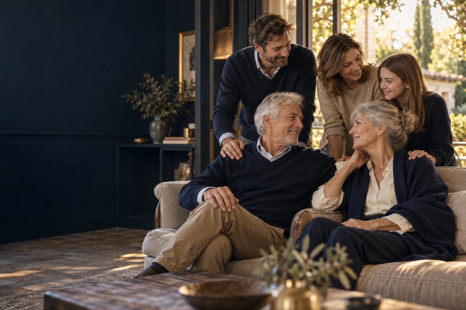 Des grands-parents entourés de leur famille, trois générations réunies