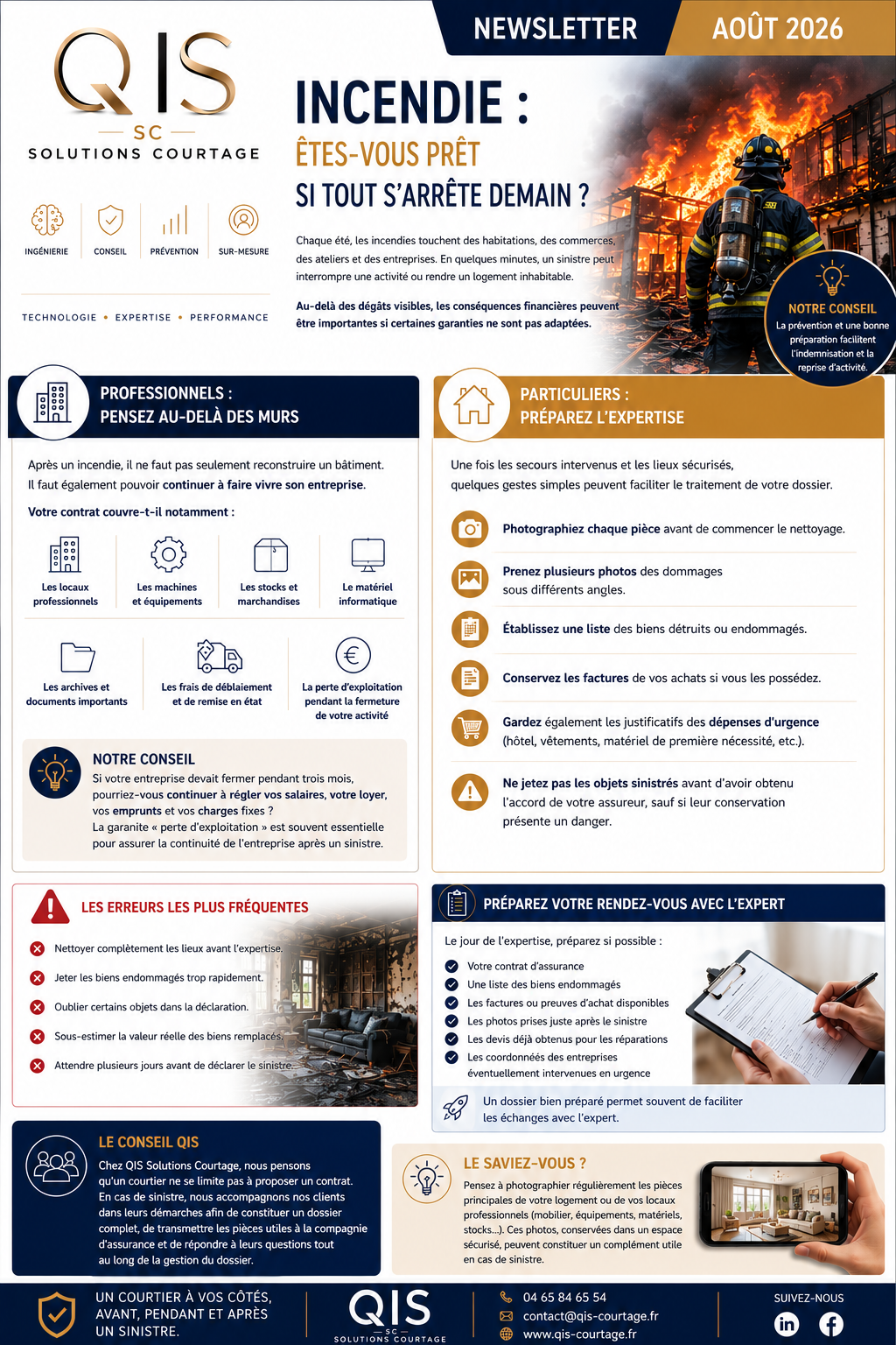 Newsletter QIS Courtage d’août 2026 consacrée à la prévention et à la gestion des incendies